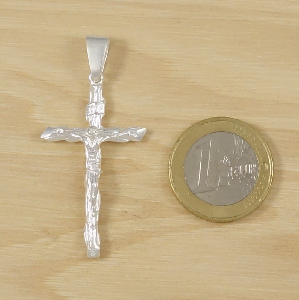 Colgante Cruz con Cristo Tronco de Plata de Ley 925-moneda