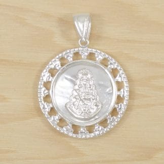 Colgante Medalla Virgen del Rocio con Nácar de Plata de Ley 925