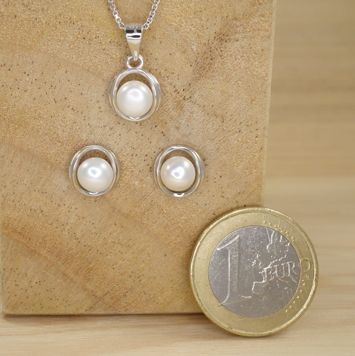 Conjunto Novia con Perlas Colgante con cadena y Pendientes de Plata de Ley 925