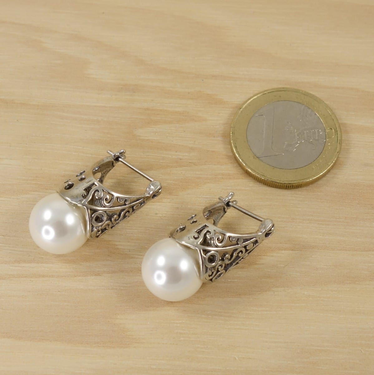 Pendientes Perlas con Labrado de Plata de Ley 925-2