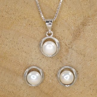 Conjunto Novia con Perlas Colgante con cadena y Pendientes de Plata de Ley 925