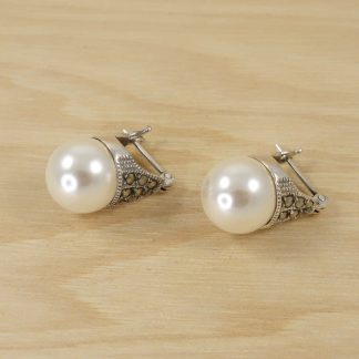 Pendientes Perlas con Marquesitas de Plata de Ley 925-1